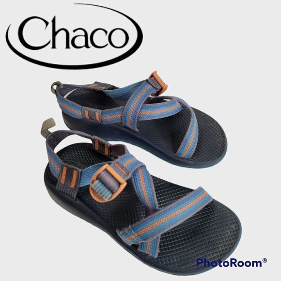 Chaco Ecotread Sands Orange and Blue Straps Sandals - Picture 2 of 10
